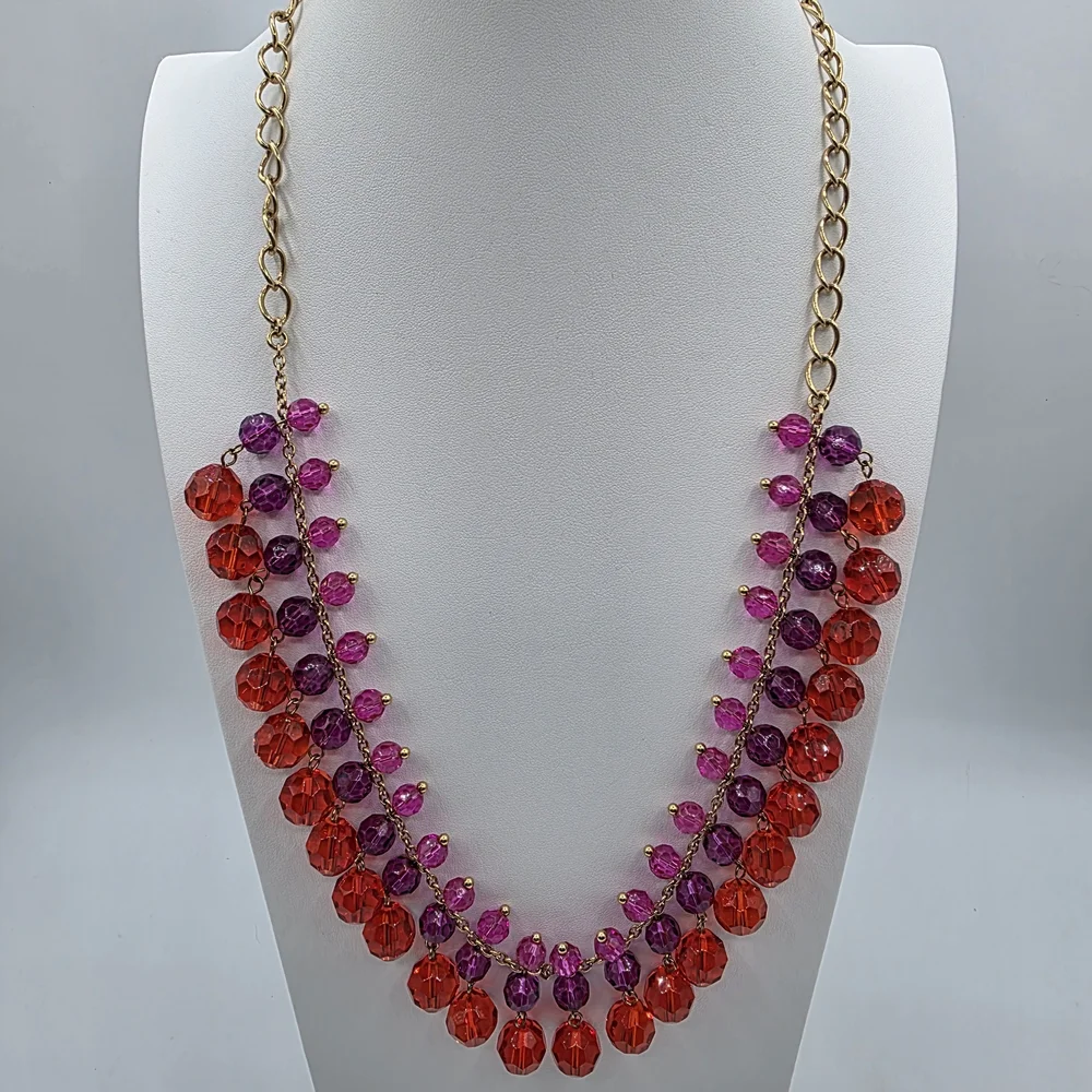 Kate ♠️ of New York Elegant Red and Purpke Beaded Necklace with Gold Chain